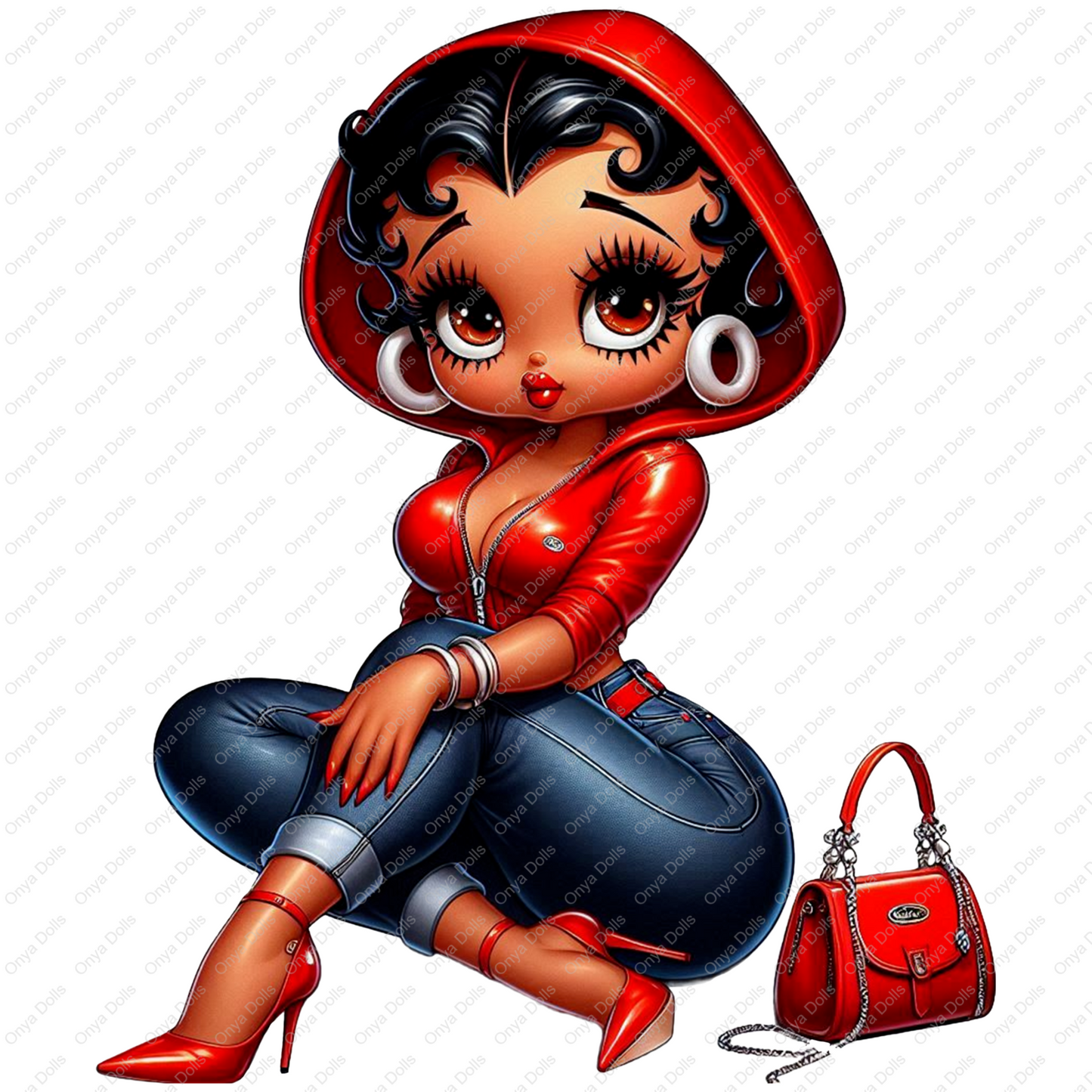 High-resolution PNG of Afro Betty Boop styled as Baddie Boo with matching tumbler wrap, perfect for sublimation shirts, mugs, and planners.