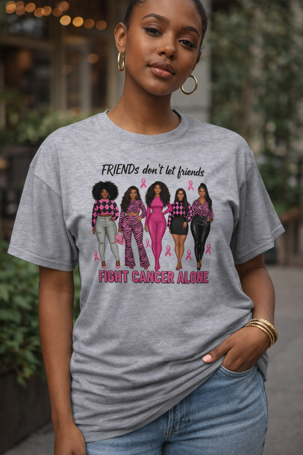 Friends Don’t Let Friends Fight Cancer Alone Breast Cancer Support T-Shirt