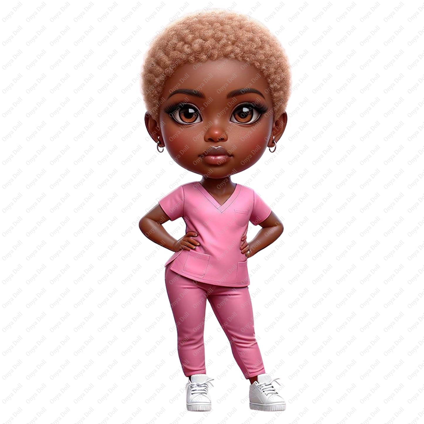 Black Nurse PNG, Melanin RN with Short Hair in Pink Scrubs | Medical Professional Clipart for Sublimation, Planners & Cricut Crafts