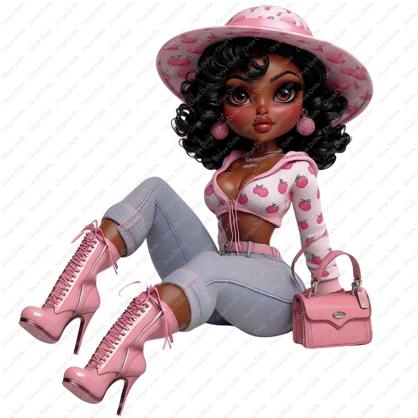 High-resolution PNG of a classy fashion girl Baddie Boo with melanin skin tone, ideal for sublimation, DTF printing, planners, and tumblers.