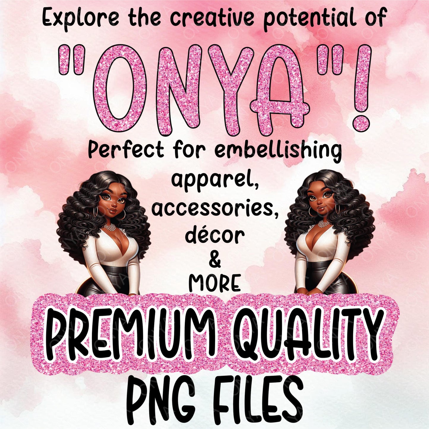 Onya Baby Girl PNG | Braided Princess Sitting Pose Clipart for Sublimation, Cricut, Planner, Melanin Digital Download | 300 DPI