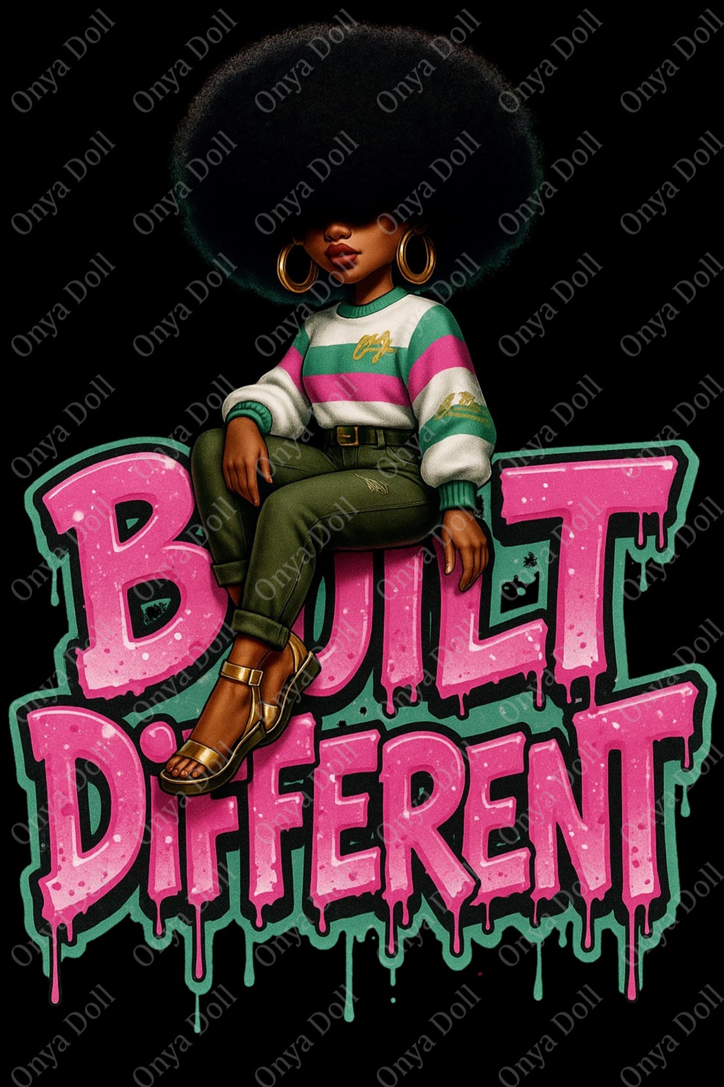 Built Different PNG | Afro Cutie Affirmation Clipart for Sublimation, Planner Cover, Cricut | High-Quality Melanin File
