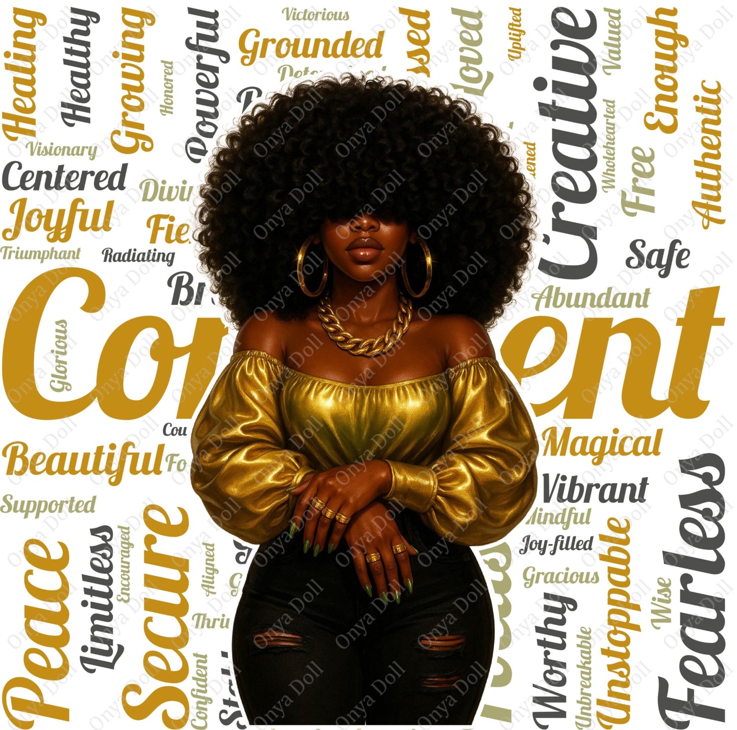 Confident Afro Cutie PNG | Classy African American Woman Clipart for Sublimation, Planner Cover, Affirmation Art | High-Quality File