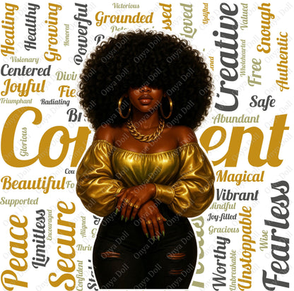 Confident Afro Cutie PNG | Classy African American Woman Clipart for Sublimation, Planner Cover, Affirmation Art | High-Quality File