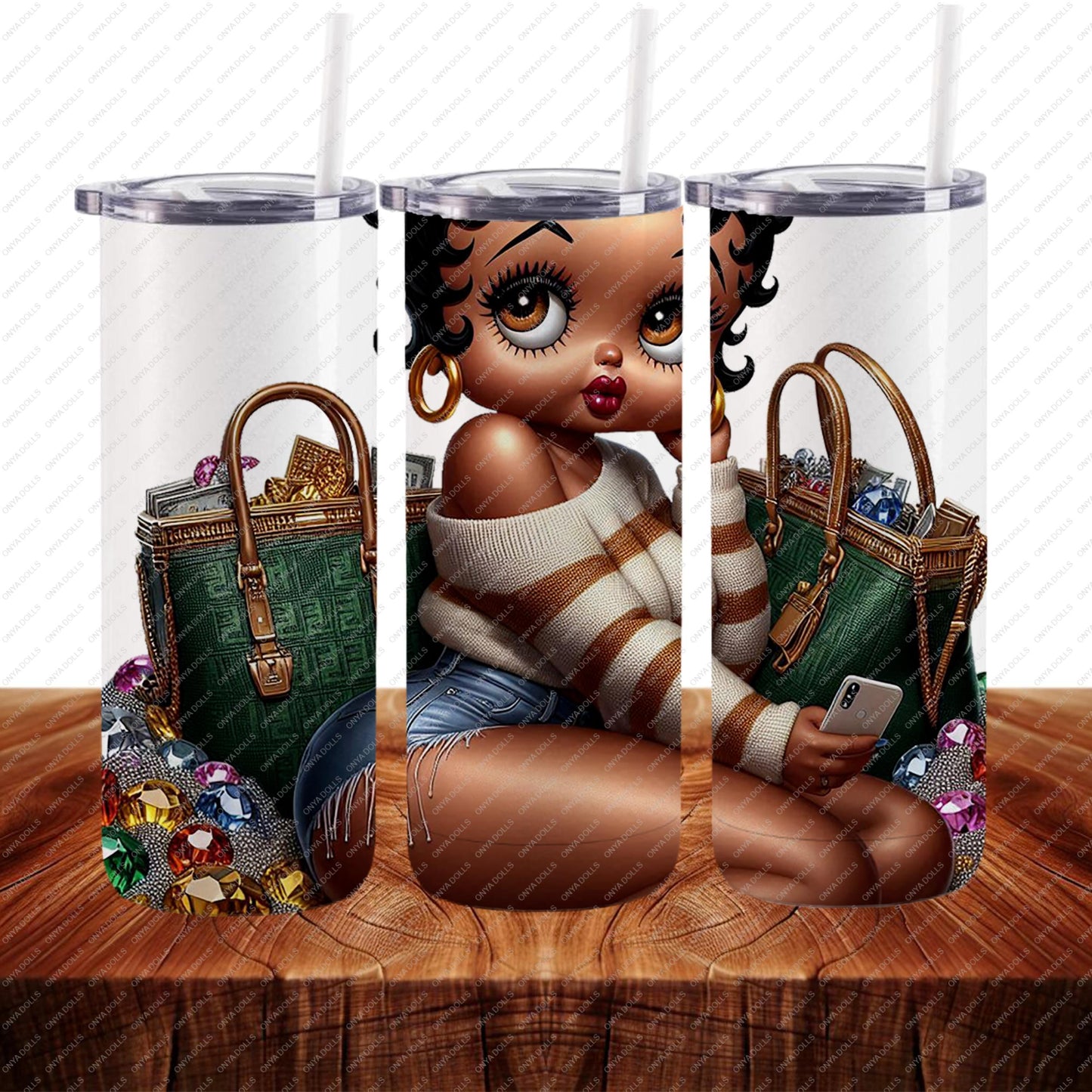 Baddie Boop PNG – Classy African American Woman with Afro | Melanin Girl Clipart for Tumbler Wraps, Sublimation & Crafts