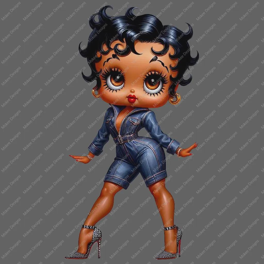 Cartoon character in a denim outfit on a transparent background
