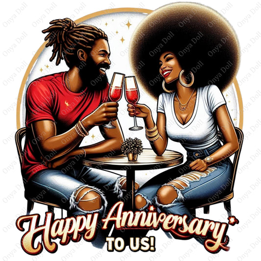 Happy Anniversary to Us PNG | Classy Afro Cutie Clipart for Sublimation, Planner Cover, Cricut | High-Resolution File
