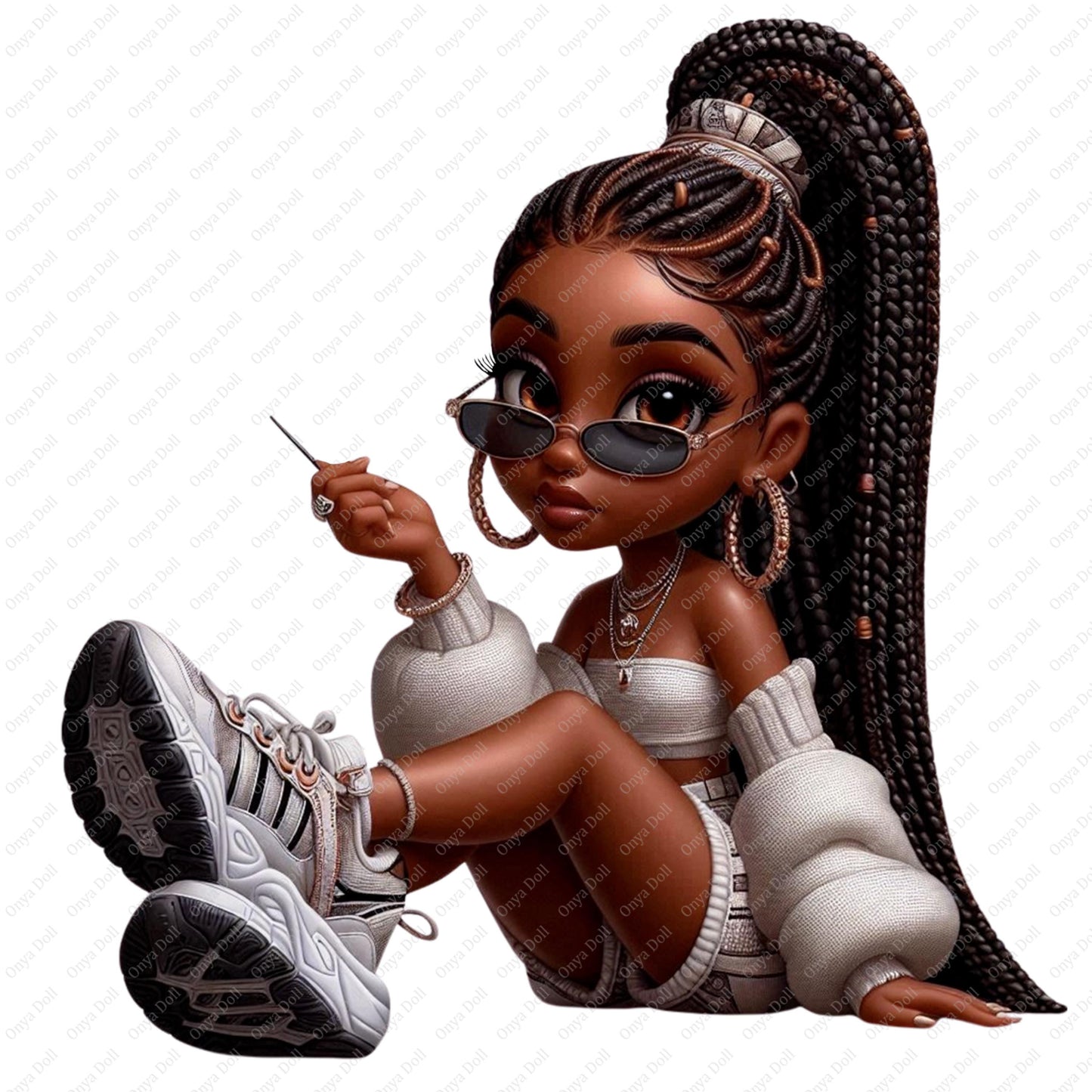 Onya Baby Girl PNG | Braided Princess Sitting Pose Clipart for Sublimation, Cricut, Planner, Melanin Digital Download | 300 DPI