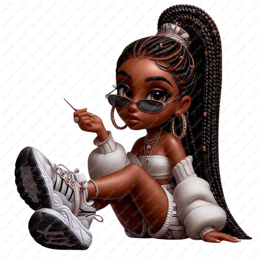 Onya Baby Girl PNG | Braided Princess Sitting Pose Clipart for Sublimation, Cricut, Planner, Melanin Digital Download | 300 DPI