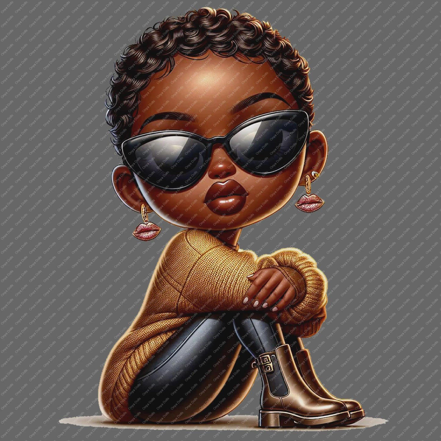 Illustration of a person wearing sunglasses and a brown sweater on a transparent background
