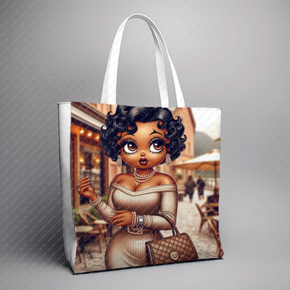 Baddie Boo PNG – Classy African American Woman in Fur Coat | Afro Boop Clipart for Sublimation, Planner Covers & Crafts