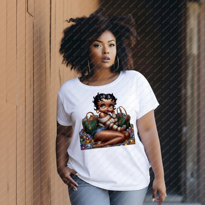 Baddie Boop PNG – Classy African American Woman with Afro | Melanin Girl Clipart for Tumbler Wraps, Sublimation & Crafts