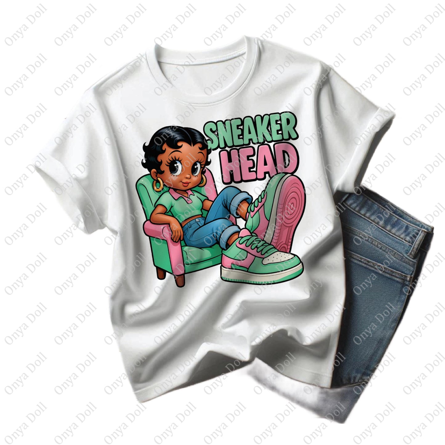 Sneakerhead Afro Cutie PNG | Mint Green and Pink Clipart for Sublimation, Planner Cover, Shoe Lover Art | 300 DP1