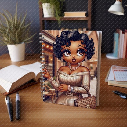 Baddie Boo PNG – Classy African American Woman in Fur Coat | Afro Boop Clipart for Sublimation, Planner Covers & Crafts