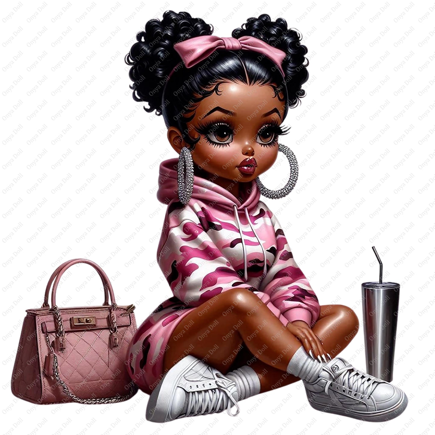 Pink Camo PNG Bundle, 14 High-Res Files of Stylish African American Girls | Sublimation, Planner, Cricut, & Sticker Clipart