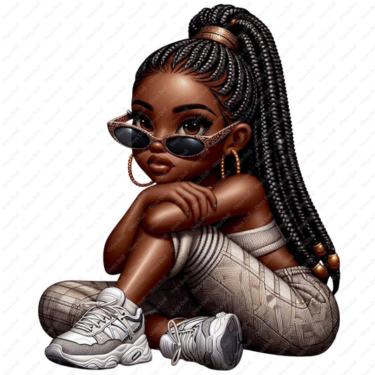 Onya Baby Girl PNG | Braided Princess Sitting Pose Clipart for Sublimation, Cricut, Planner, Melanin Digital Download | 300 DPI