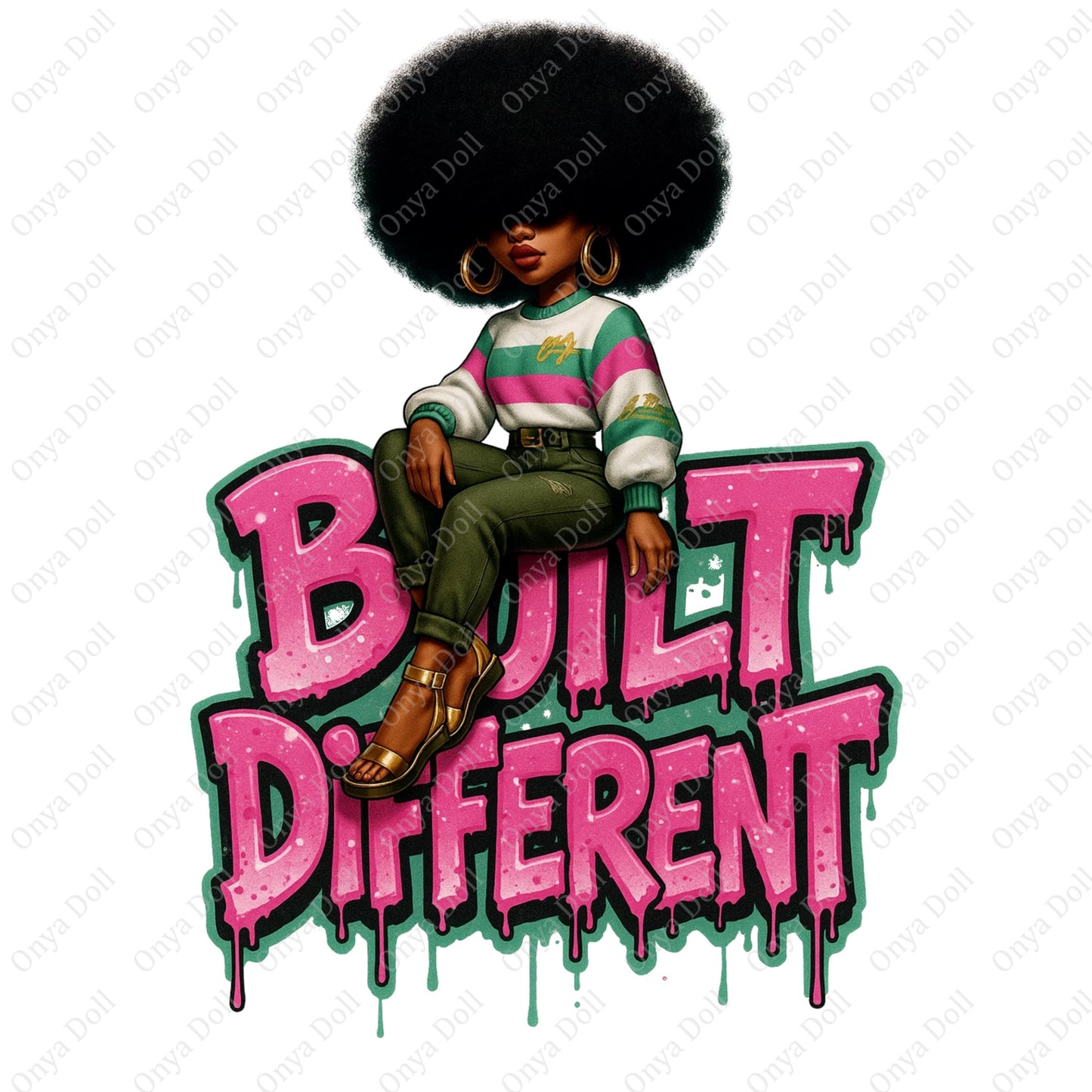 Built Different PNG | Afro Cutie Affirmation Clipart for Sublimation, Planner Cover, Cricut | High-Quality Melanin File