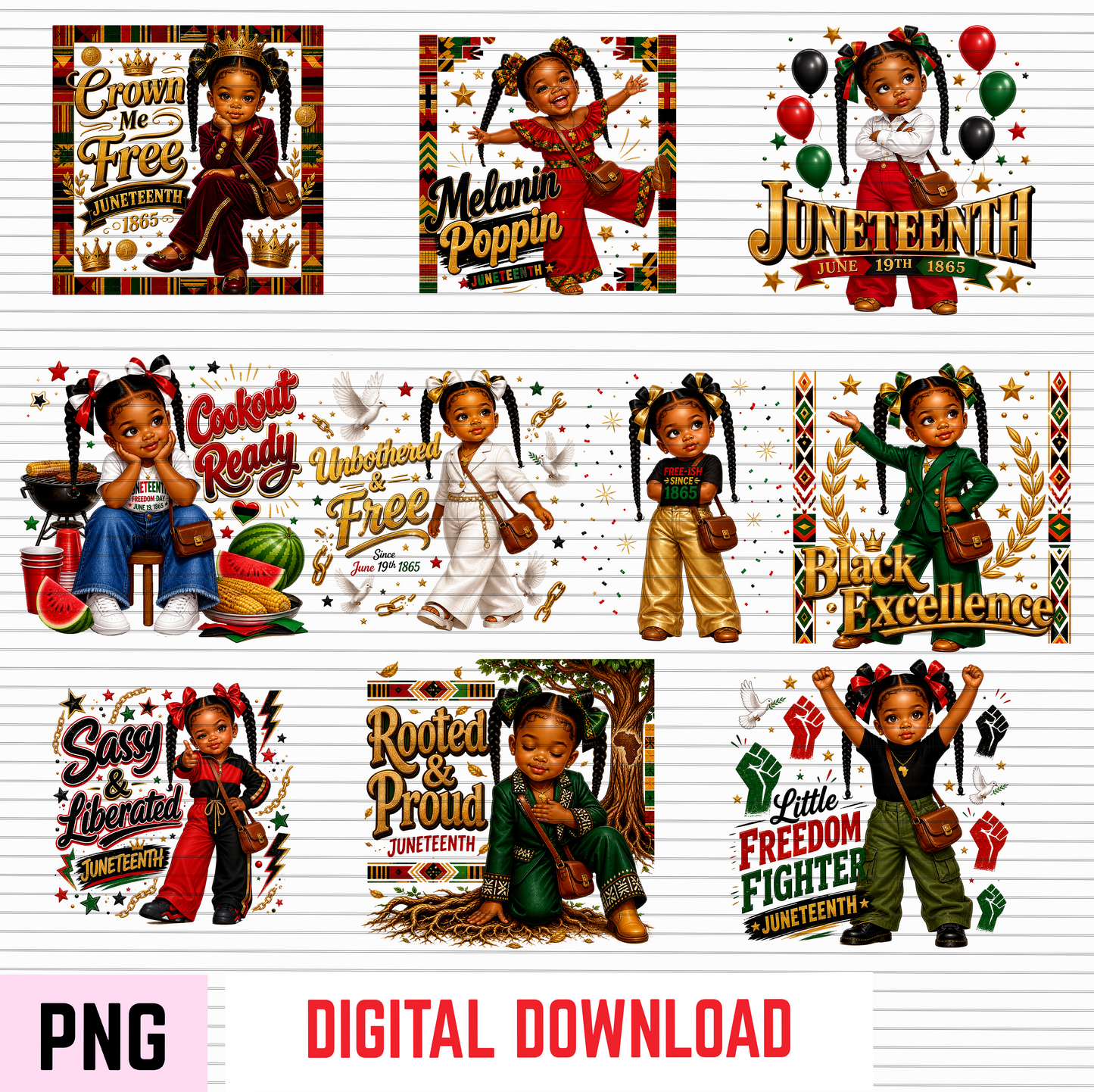 Juneteenth PNG Bundle | Black Kids Shirt Designs | freeish since 1865 sublimation png