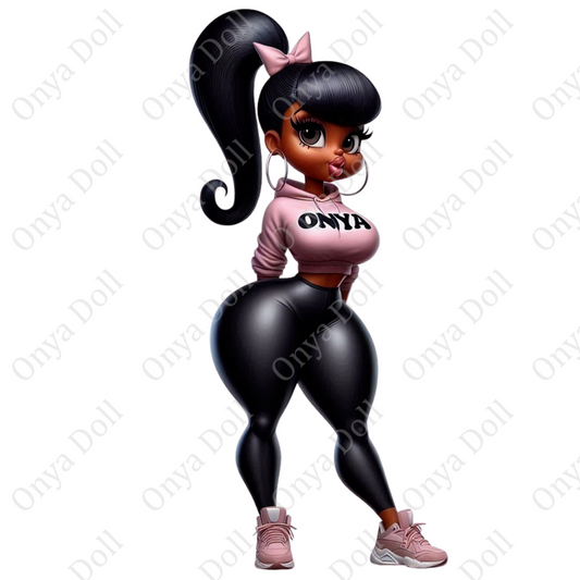 OnyaDoll Baddie – Melanin Woman in Pink & Black High-Res PNG