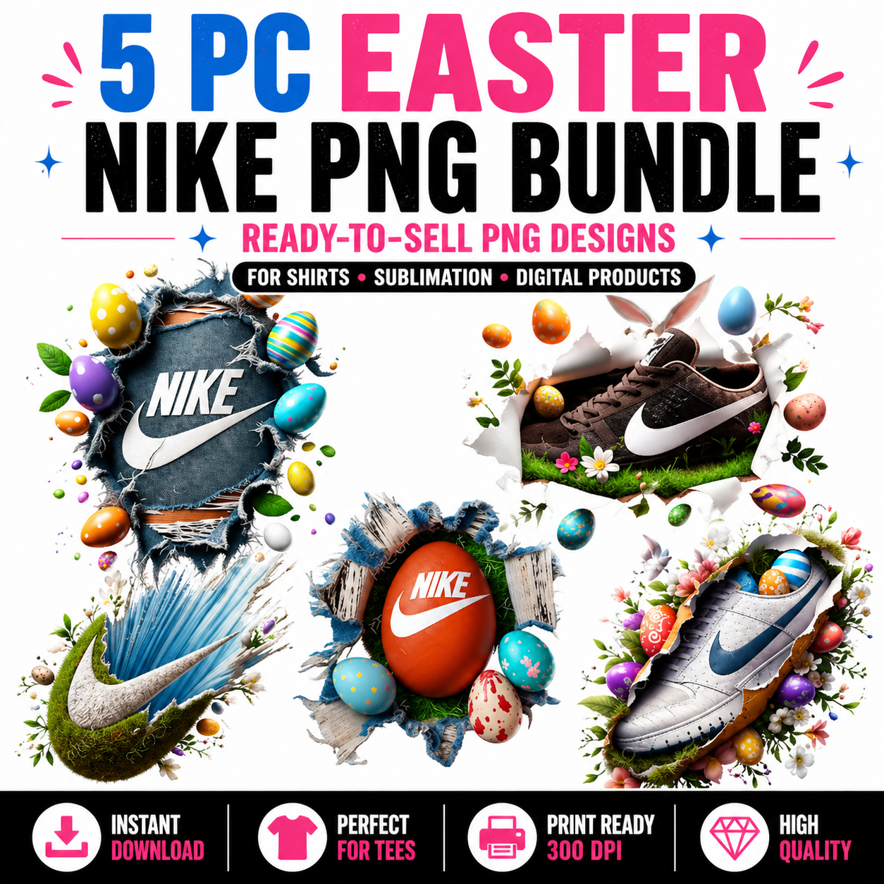 Easter Sneaker PNG Bundle | Spring Shoe Clipart Set for Sublimation Shirts