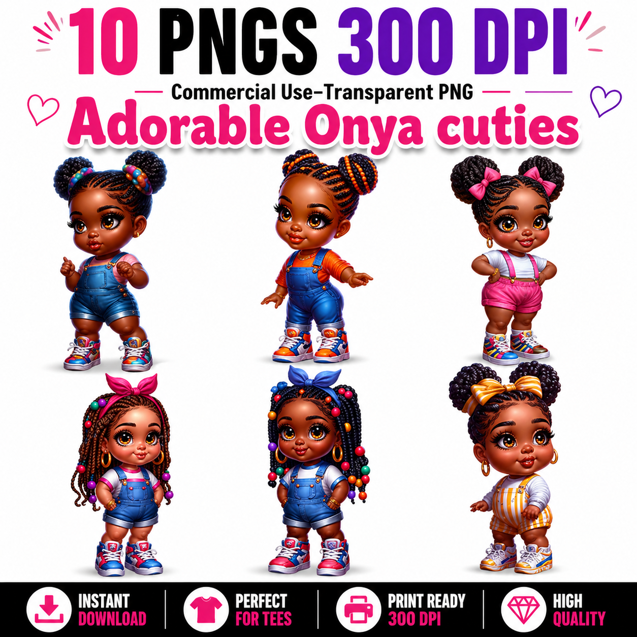 10 Black girl toddler PNG designs with stylish outfits for kids shirts sublimation and boutique products