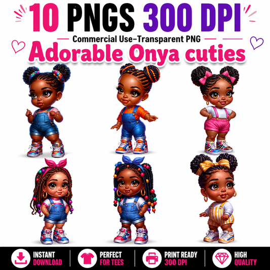 10 Black girl toddler PNG designs with stylish outfits for kids shirts sublimation and boutique products