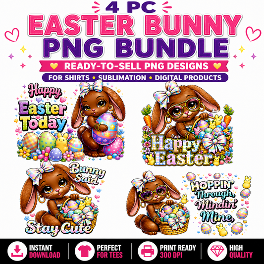Easter Bunny PNG Bundle | Cute Spring Clipart Set Digital Download