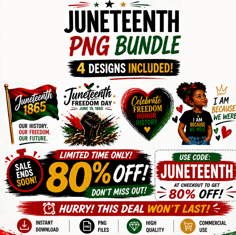 Juneteenth PNG bundle featuring Freedom Day 1865 Black history and cultural celebration shirt designs