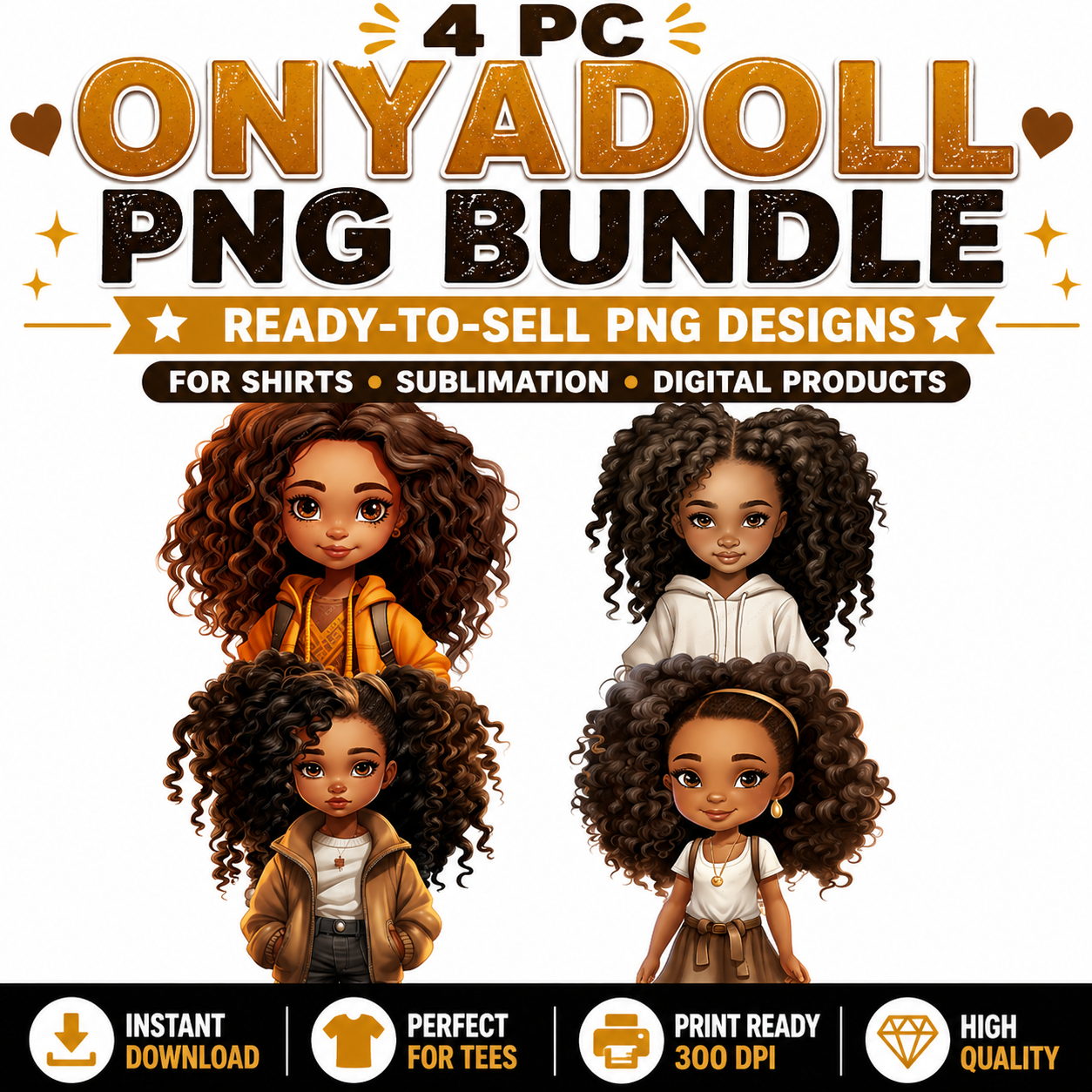 Black Girl Curly Hair PNG Bundle | Kids Shirt Designs for Sublimation & Crafts