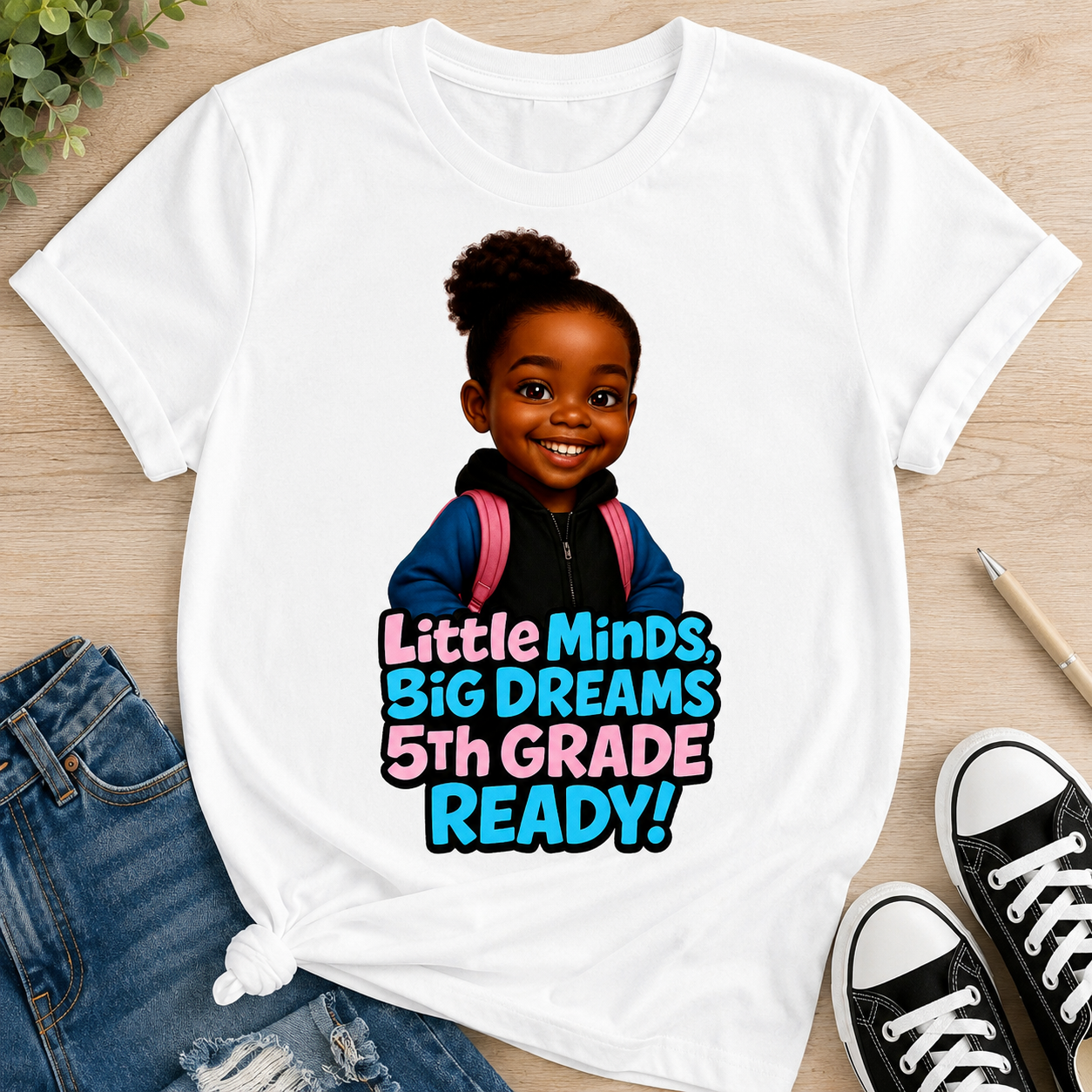 Little Minds Big Dreams 5th Grade PNG | Back to School Black Girl Clipart