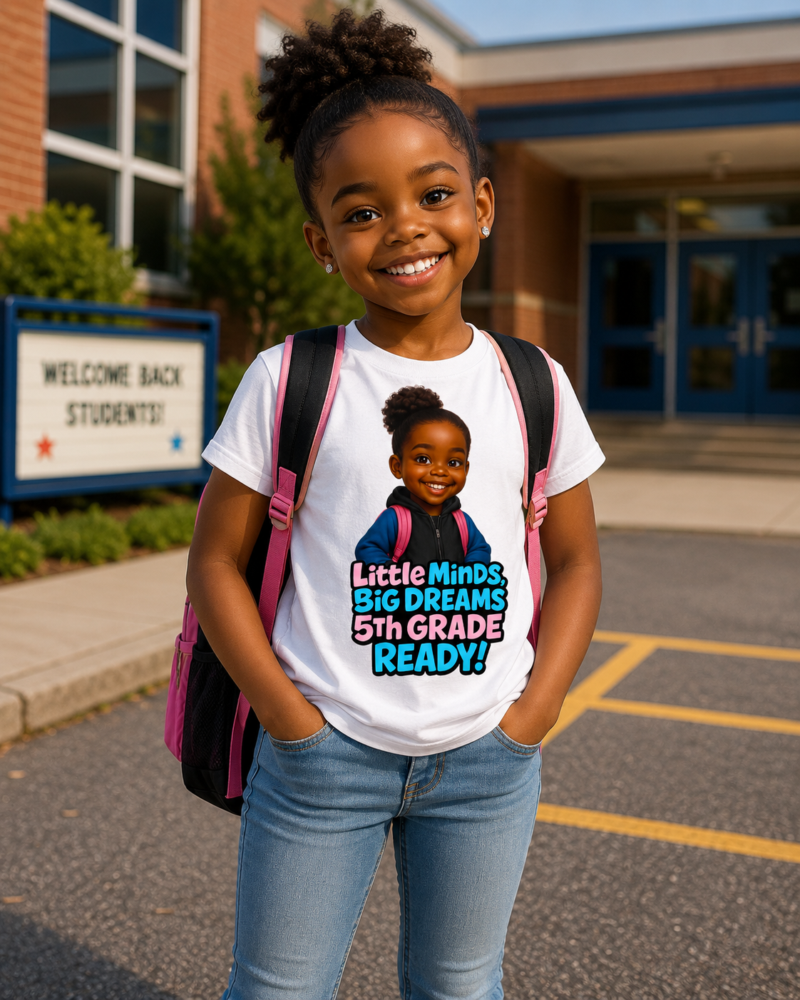 Little Minds Big Dreams 5th Grade PNG | Back to School Black Girl Clipart