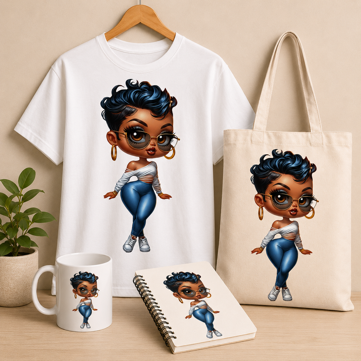 Short Hair Baddie PNG | Stylish Black Girl Clipart