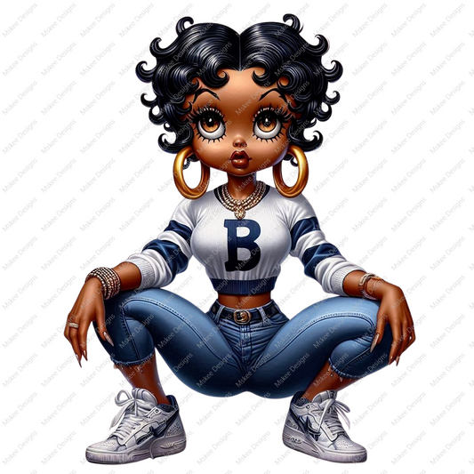 High-resolution PNG of Afro Betty Boop designed for sublimation tumbler wraps. Transparent background, stylish pose, and bold details.
