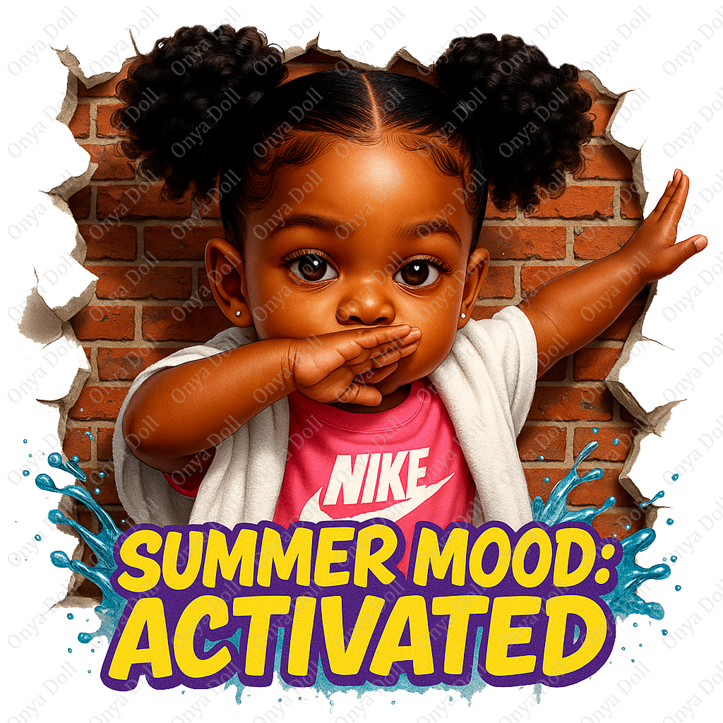 Summer Mood Activated – African American Girl PNG Graphic for Sublimation, Planners, and Cricut