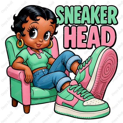 Sneakerhead Afro Cutie PNG | Mint Green and Pink Clipart for Sublimation, Planner Cover, Shoe Lover Art | 300 DP1