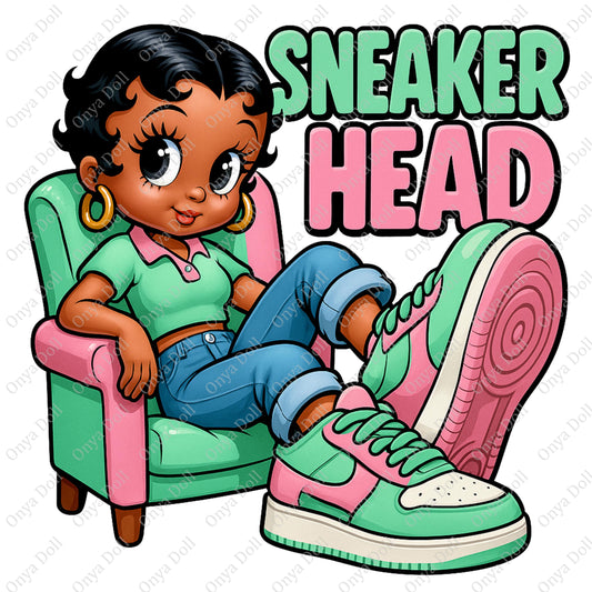 Sneakerhead Afro Cutie PNG | Mint Green and Pink Clipart for Sublimation, Planner Cover, Shoe Lover Art | 300 DP1
