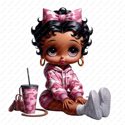 Pink Camo PNG Bundle, 14 High-Res Files of Stylish African American Girls | Sublimation, Planner, Cricut, & Sticker Clipart