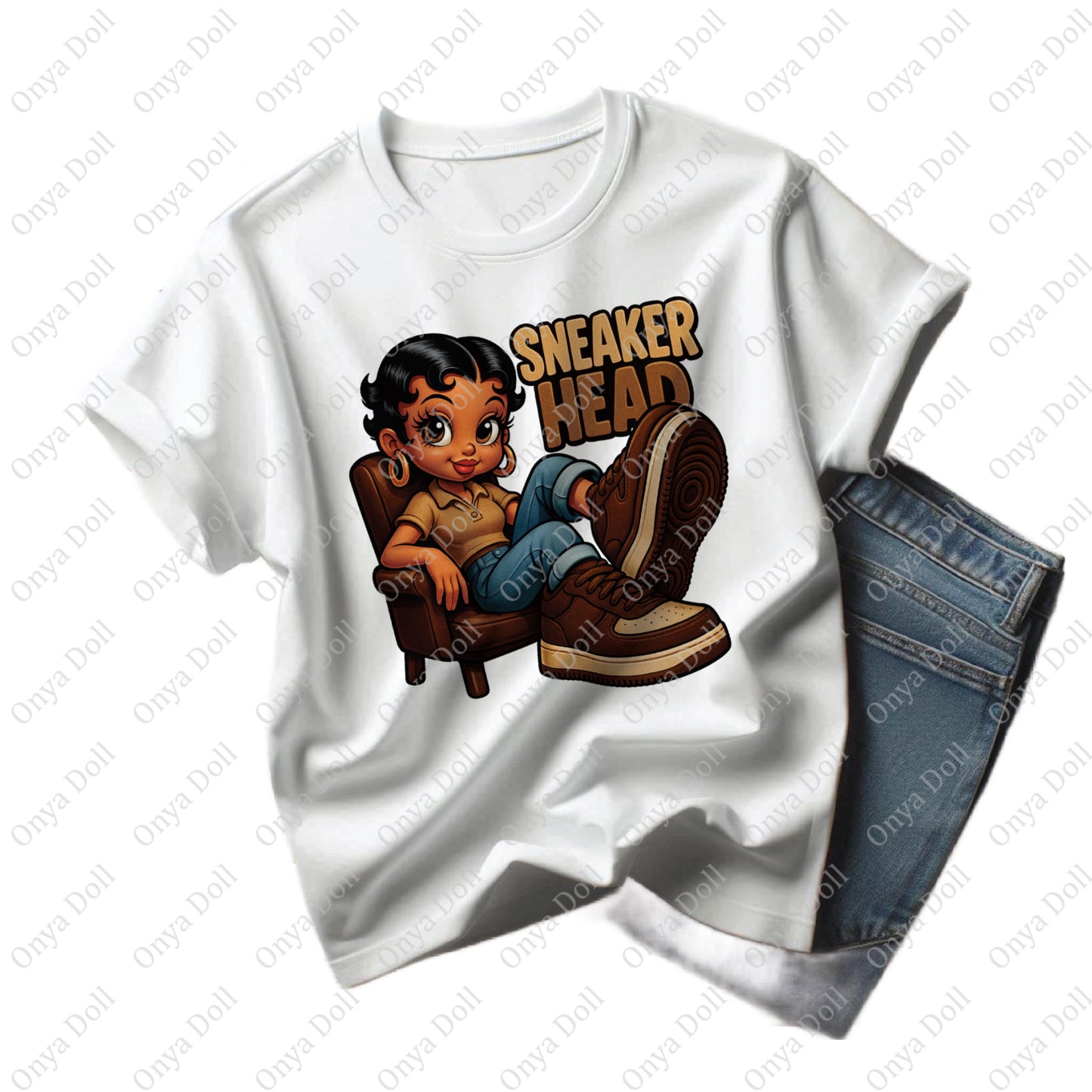 Sneakerhead Afro Cutie PNG | Brown and Beige Clipart for Sublimation, Planner Cover, Shoe Lover Art | High-Quality File