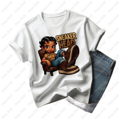 Sneakerhead Afro Cutie PNG | Brown and Beige Clipart for Sublimation, Planner Cover, Shoe Lover Art | High-Quality File