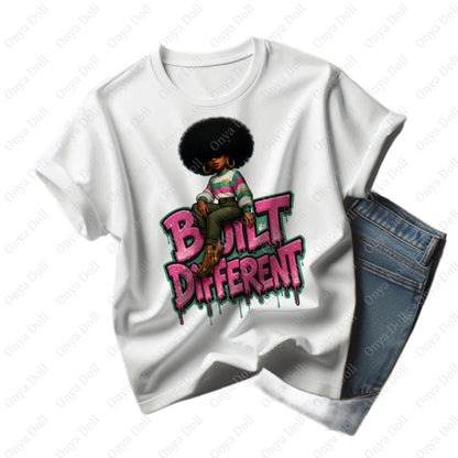 Built Different PNG | Afro Cutie Affirmation Clipart for Sublimation, Planner Cover, Cricut | High-Quality Melanin File