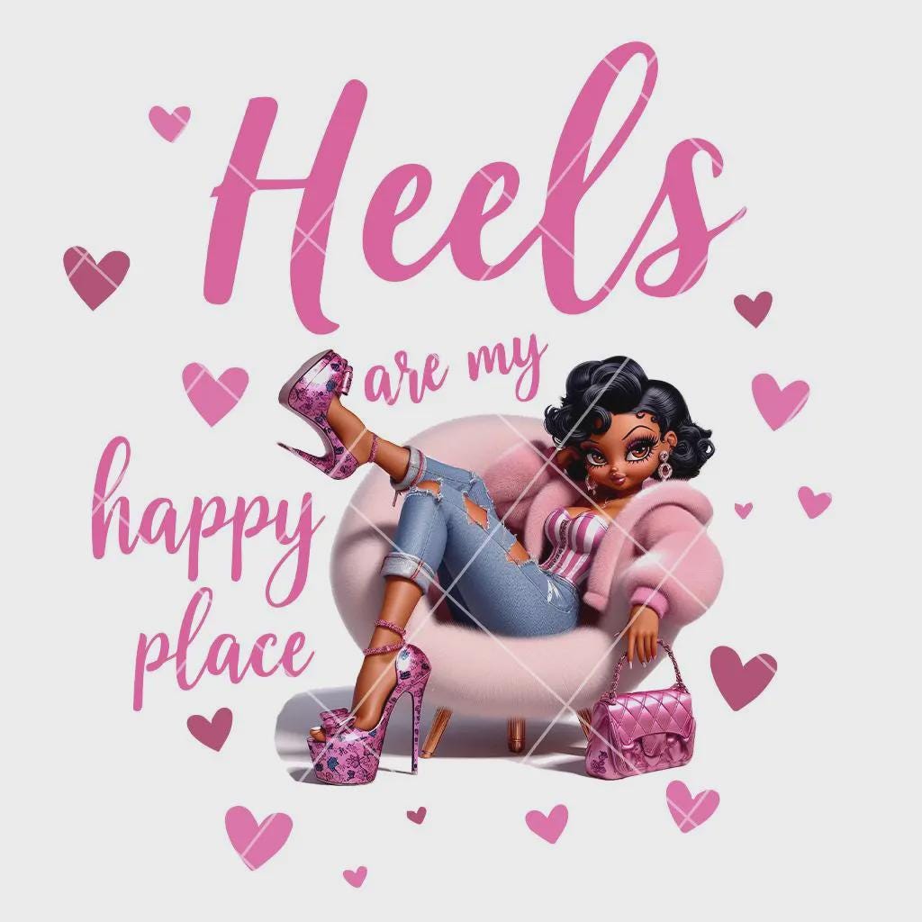 Baddie Boop PNG – Heels Are My Happy Place Black Girl Clipart | African American Woman Digital File for Sublimation, Planners & Cricut