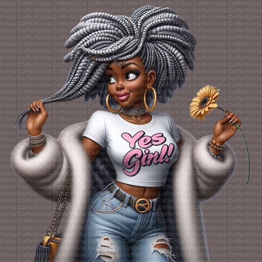 Onya Baddie Girl PNG | Fashion Clipart with Dreadlocks for Sublimation, DTF, Cricut, Silhouette, Tumbler Wrap, Planner | 300 DPI
