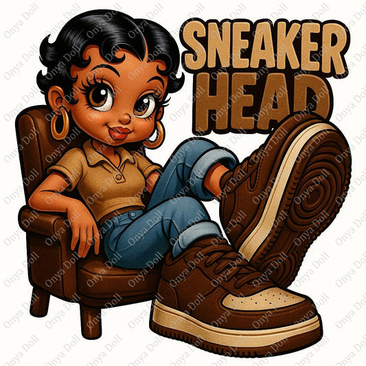 Sneakerhead Afro Cutie PNG | Brown and Beige Clipart for Sublimation, Planner Cover, Shoe Lover Art | High-Quality File