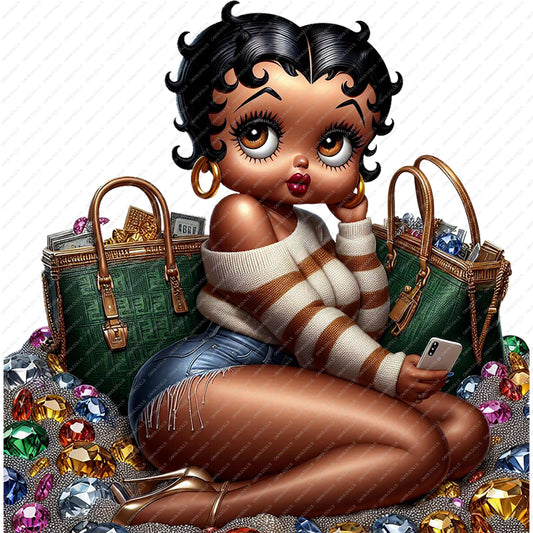 Baddie Boop PNG – Classy African American Woman with Afro | Melanin Girl Clipart for Tumbler Wraps, Sublimation & Crafts