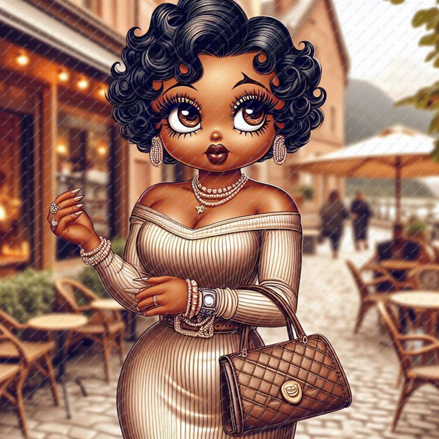 Baddie Boo PNG – Classy African American Woman in Fur Coat | Afro Boop Clipart for Sublimation, Planner Covers & Crafts
