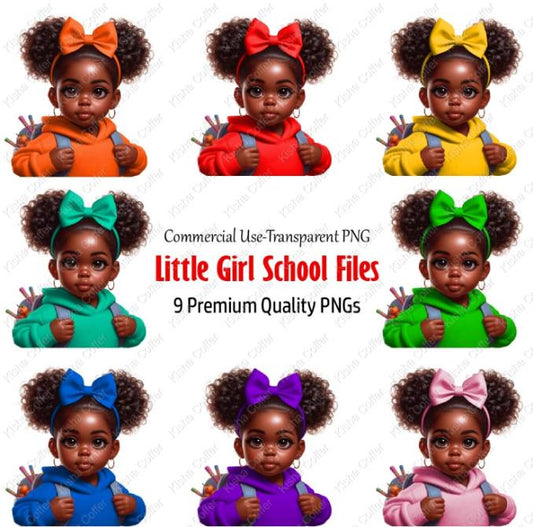 Cute Onya Girls 8 PNGs Bundle — melanin princess clipart set for back-to-school projects, sublimation, planners, Cricut, and crafts
