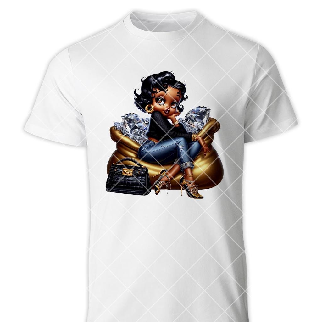 Baddie Boop PNG | Afro Boop Clipart with Bag of Diamonds for Sublimation, Planner, Cricut, Digital Art | 300 DPI