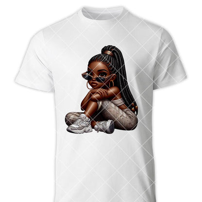 Onya Baby Girl PNG | Braided Princess Sitting Pose Clipart for Sublimation, Cricut, Planner, Melanin Digital Download | 300 DPI