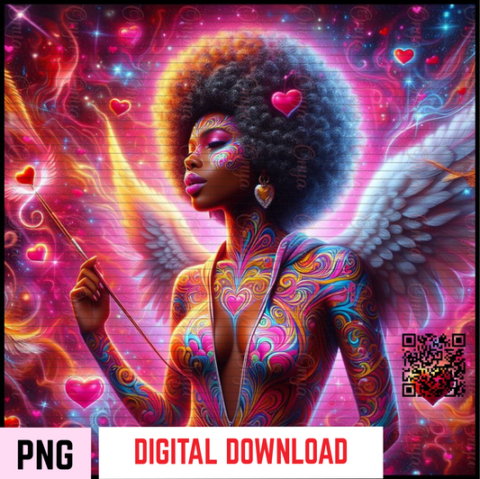 Cupid Woman in Pink PNG – Melanin Digital Art for Valentine’s Day | Digital download