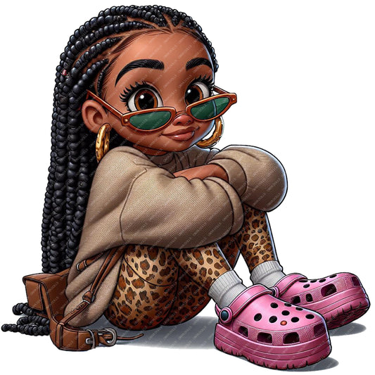ONYA Braided Teen Queen — melanin girl PNG clipart with braids and sunglasses for sublimation, planners, Cricut, and crafts
